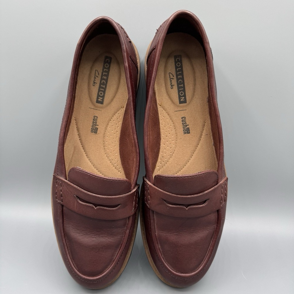 Clarks Raisie Eletta Leather Slip-On Penny Loafer Shoes Women's 9M Burgundy Chic - Picture 6 of 9